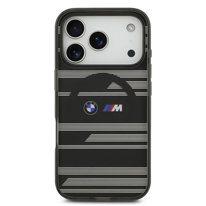 iPhone 17 Pro Kılıf BMW Orjinal Lisanslı M-safe Şarj Özellikli Metal Kamera Butonlu Yatay Şeritli M Dizayn Kapak