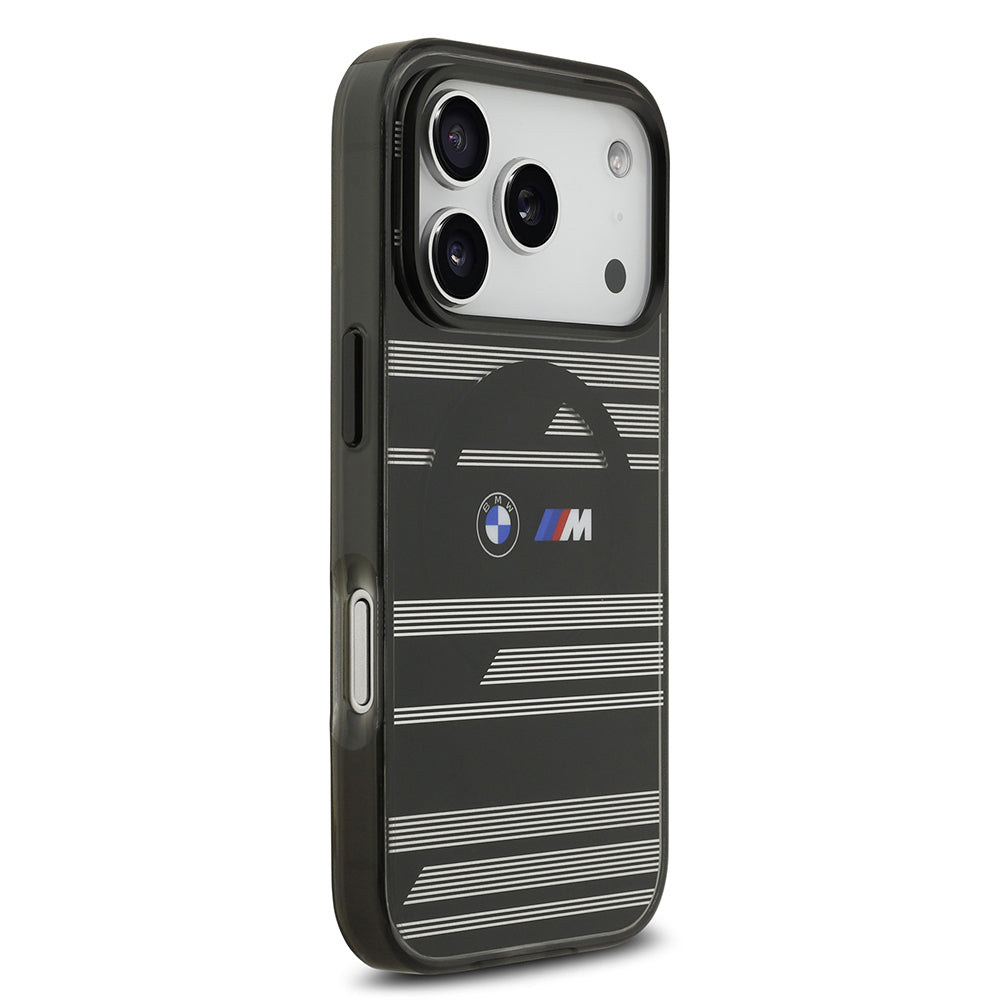 iPhone 17 Pro Kılıf BMW Orjinal Lisanslı M-safe Şarj Özellikli Metal Kamera Butonlu Yatay Şeritli M Dizayn Kapak