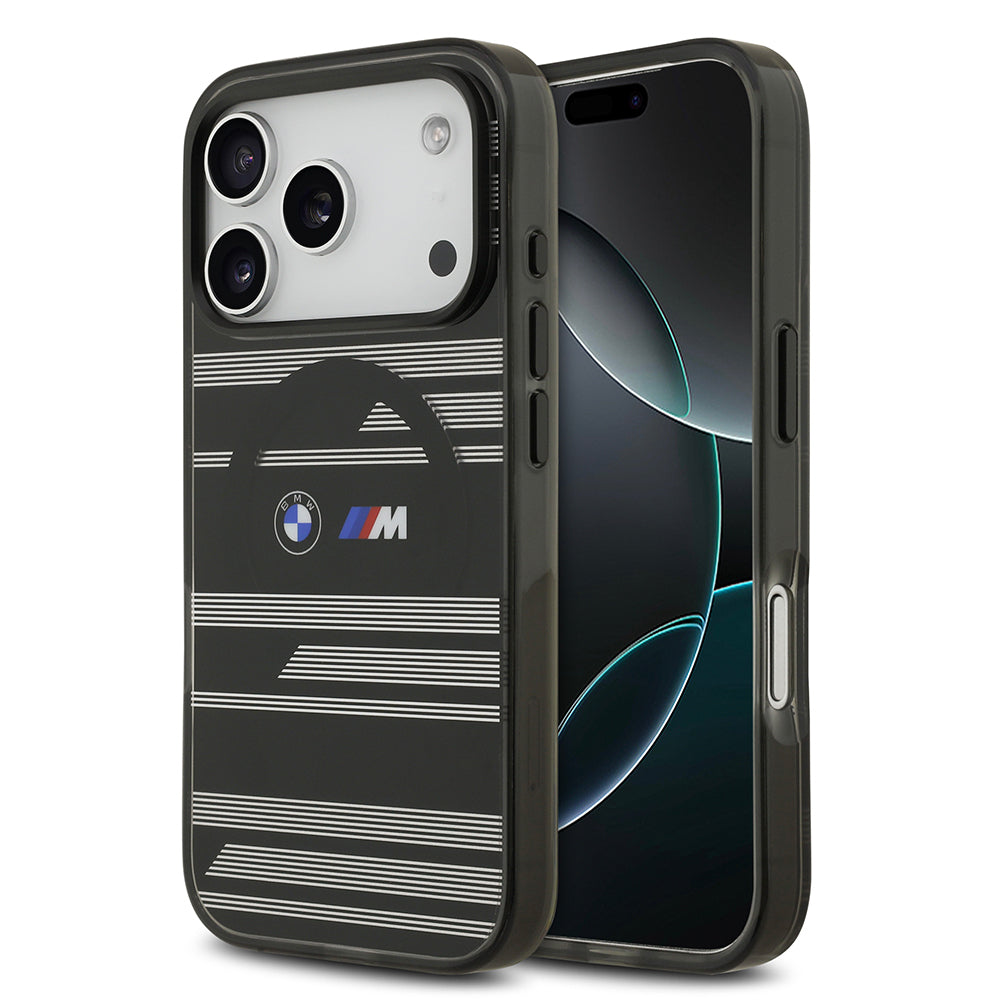 iPhone 17 Pro Kılıf BMW Orjinal Lisanslı M-safe Şarj Özellikli Metal Kamera Butonlu Yatay Şeritli M Dizayn Kapak