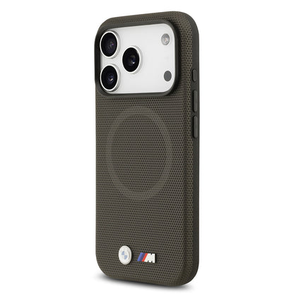iPhone 17 Pro Kılıf BMW Orjinal Lisanslı M-safe Şarj Özellikli Metal Logolu Delikli M Dizayn Deri Kapak