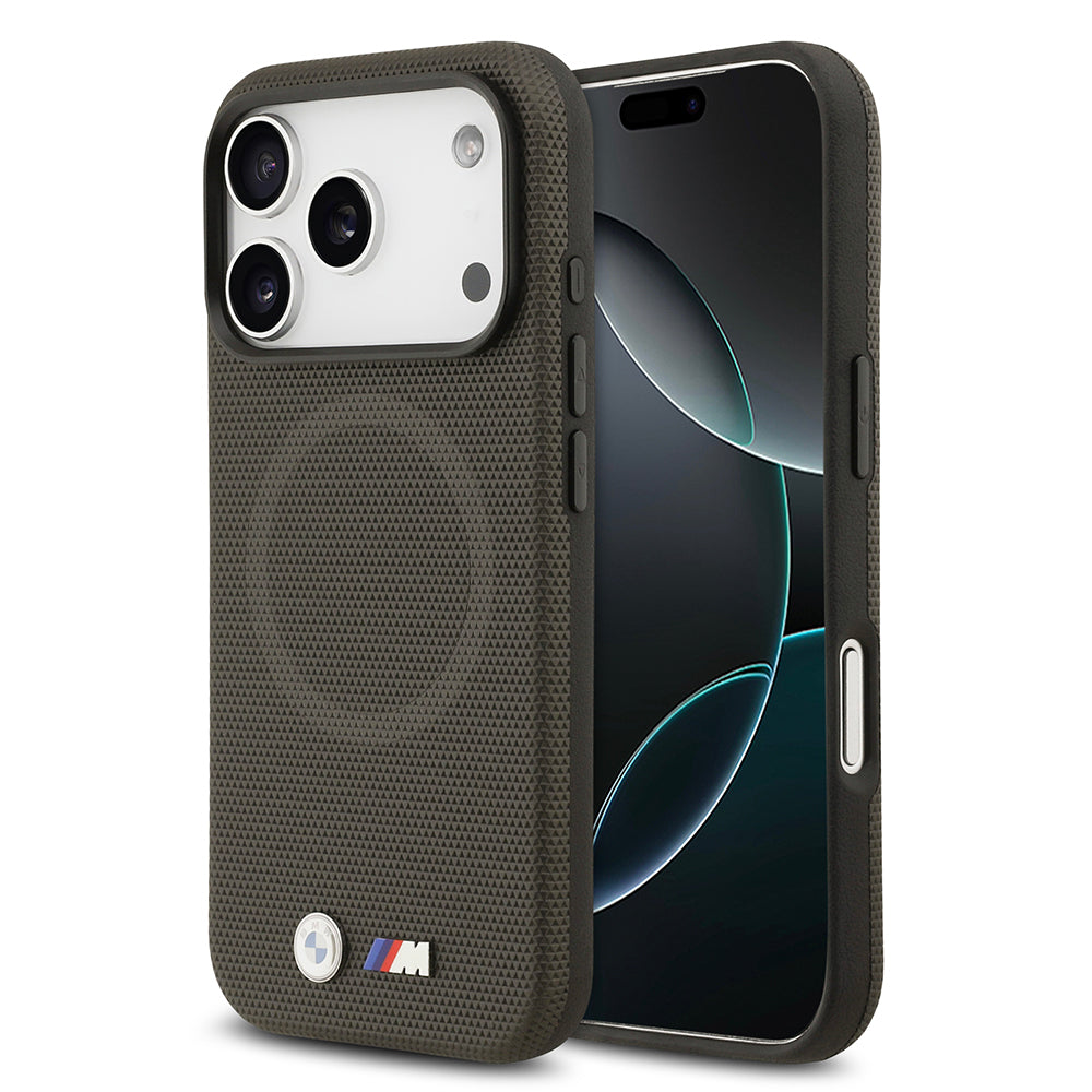 iPhone 17 Pro Kılıf BMW Orjinal Lisanslı M-safe Şarj Özellikli Metal Logolu Delikli M Dizayn Deri Kapak