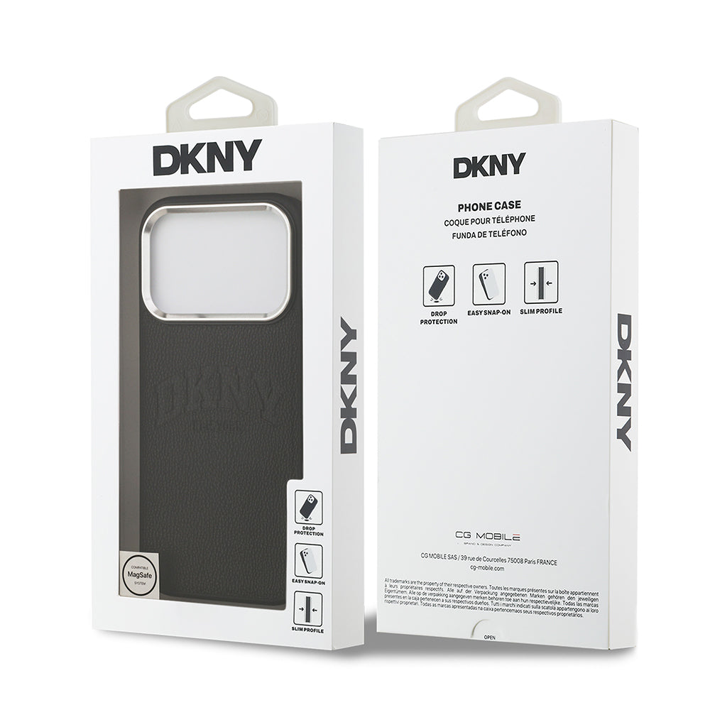 iPhone 17 Pro Kılıf DKNY Orjinal Lisanslı M-safe Şarj Özellikli PU Deri Kabartmalı Kapak