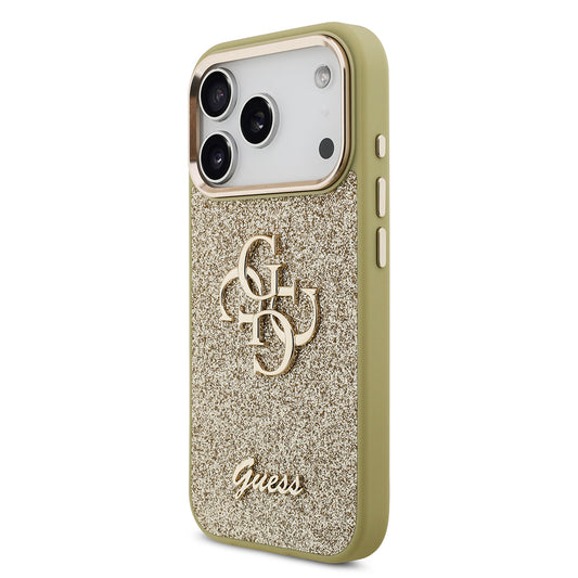iPhone 17 Pro Kılıf Guess Orjinal Lisanslı 4G Büyük Metal Kamera Çerçeveli ve Logolu Glitter Kapak