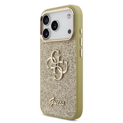 iPhone 17 Pro Kılıf Guess Orjinal Lisanslı 4G Büyük Metal Kamera Çerçeveli ve Logolu Glitter Kapak