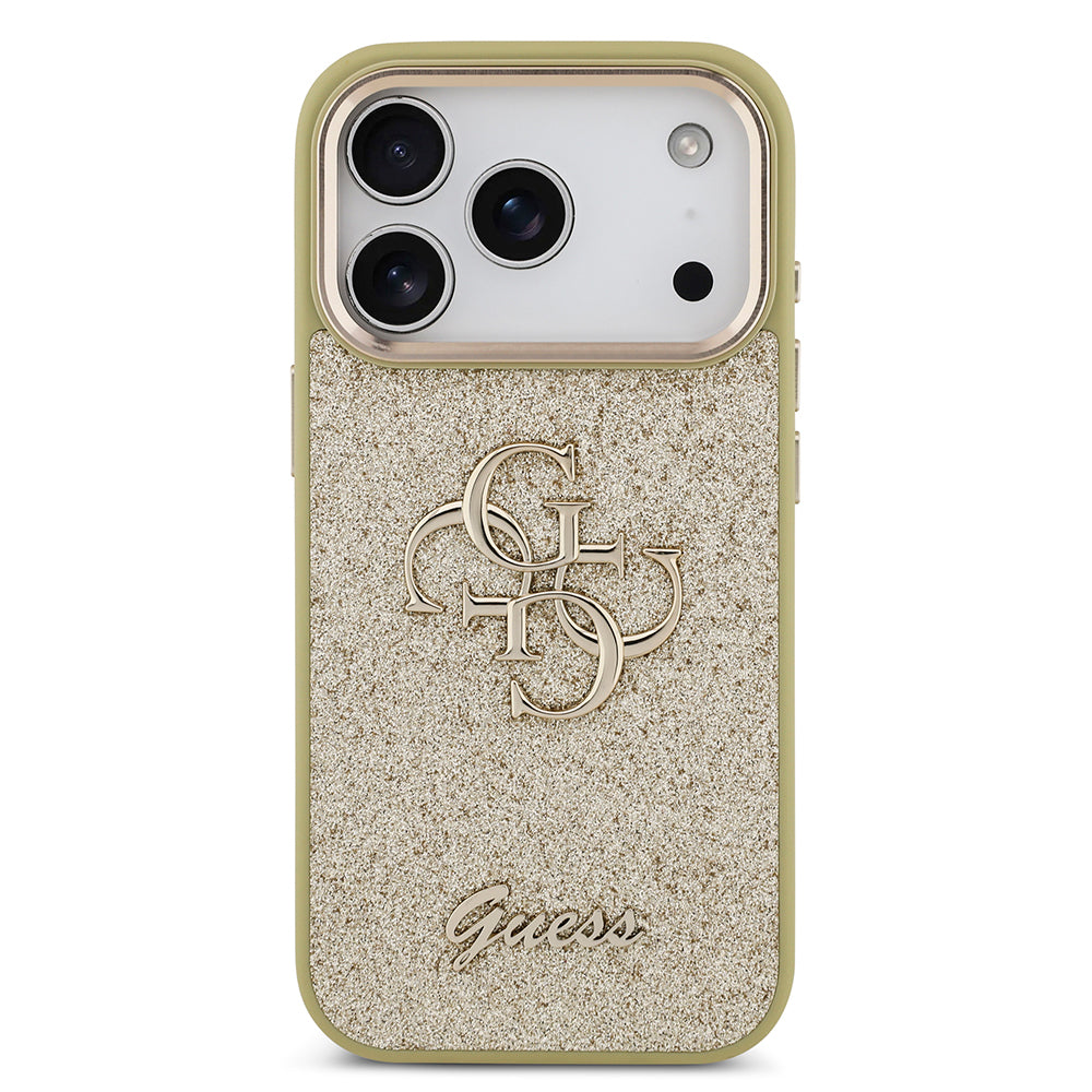 iPhone 17 Pro Kılıf Guess Orjinal Lisanslı 4G Büyük Metal Kamera Çerçeveli ve Logolu Glitter Kapak