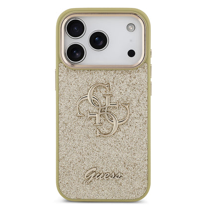 iPhone 17 Pro Kılıf Guess Orjinal Lisanslı 4G Büyük Metal Kamera Çerçeveli ve Logolu Glitter Kapak