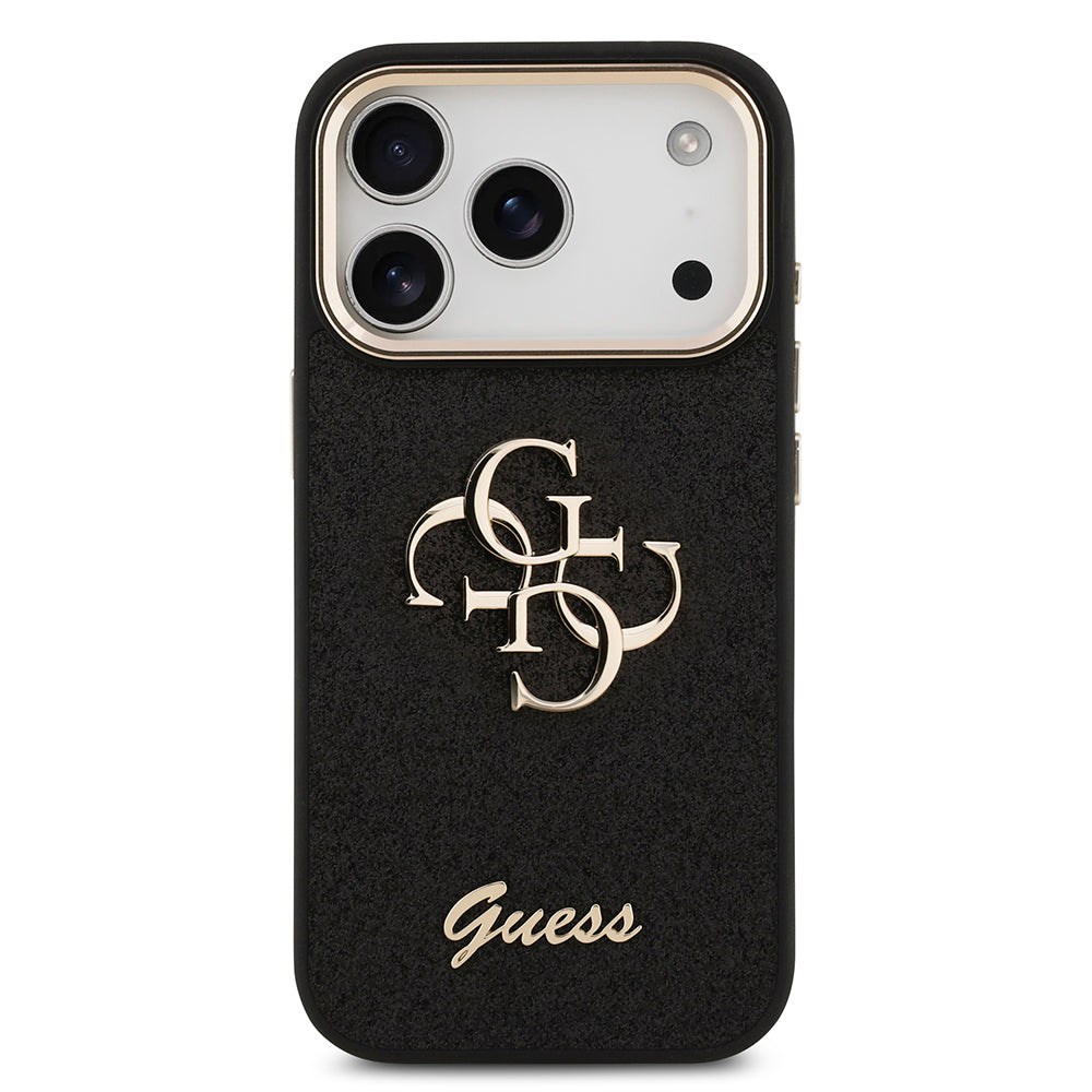 iPhone 17 Pro Kılıf Guess Orjinal Lisanslı 4G Büyük Metal Kamera Çerçeveli ve Logolu Glitter Kapak