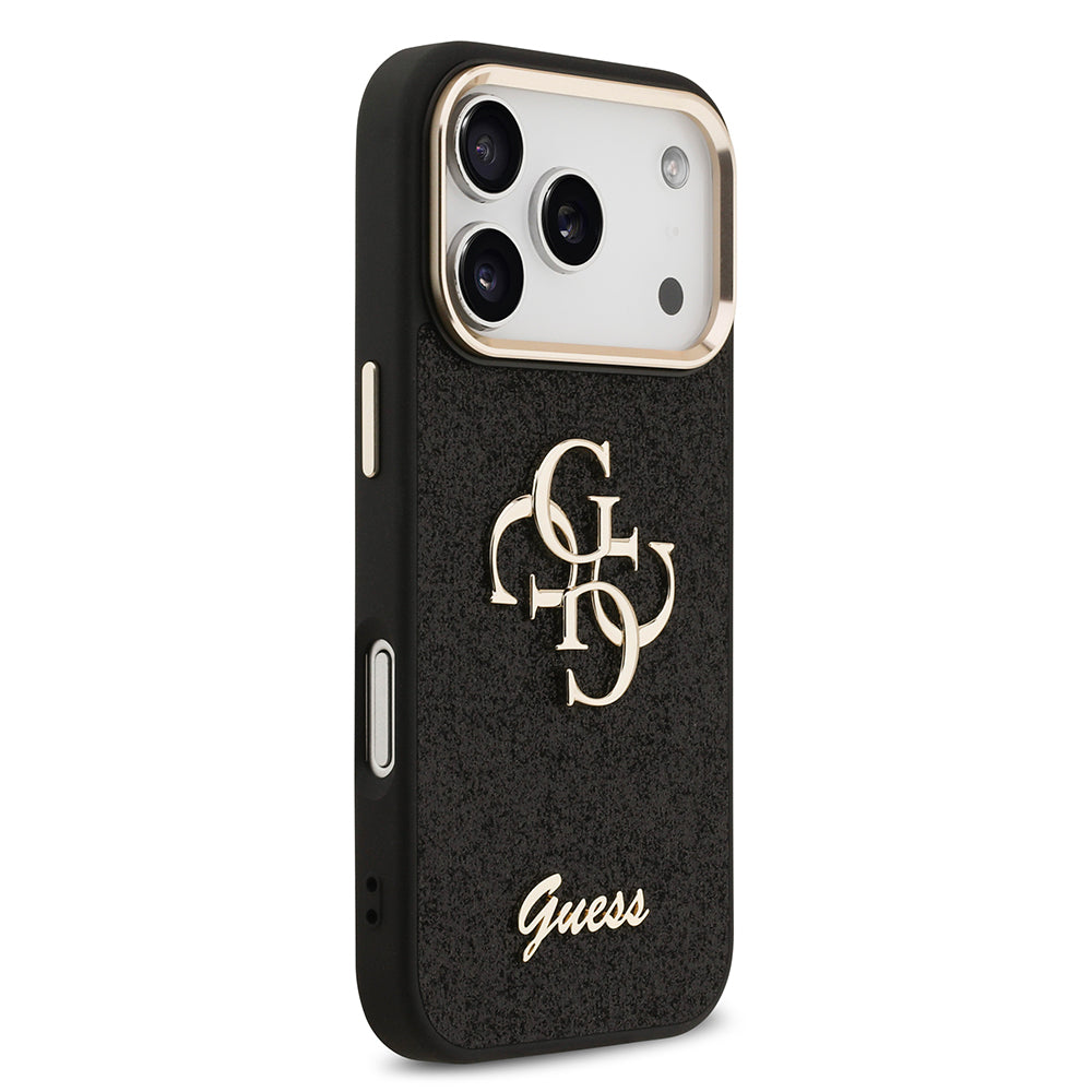 iPhone 17 Pro Kılıf Guess Orjinal Lisanslı 4G Büyük Metal Kamera Çerçeveli ve Logolu Glitter Kapak