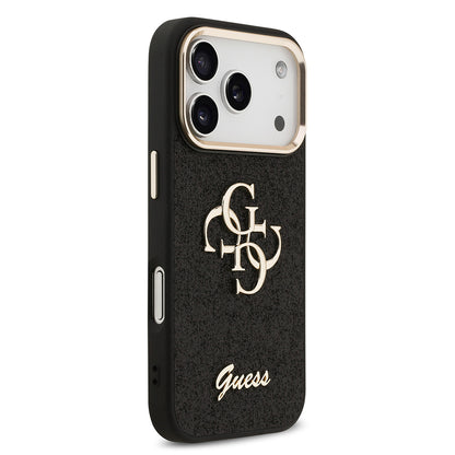 iPhone 17 Pro Kılıf Guess Orjinal Lisanslı 4G Büyük Metal Kamera Çerçeveli ve Logolu Glitter Kapak