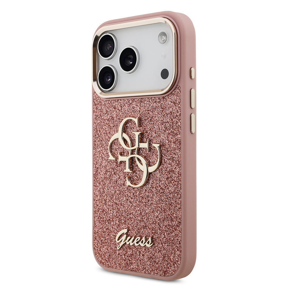 iPhone 17 Pro Kılıf Guess Orjinal Lisanslı 4G Büyük Metal Kamera Çerçeveli ve Logolu Glitter Kapak