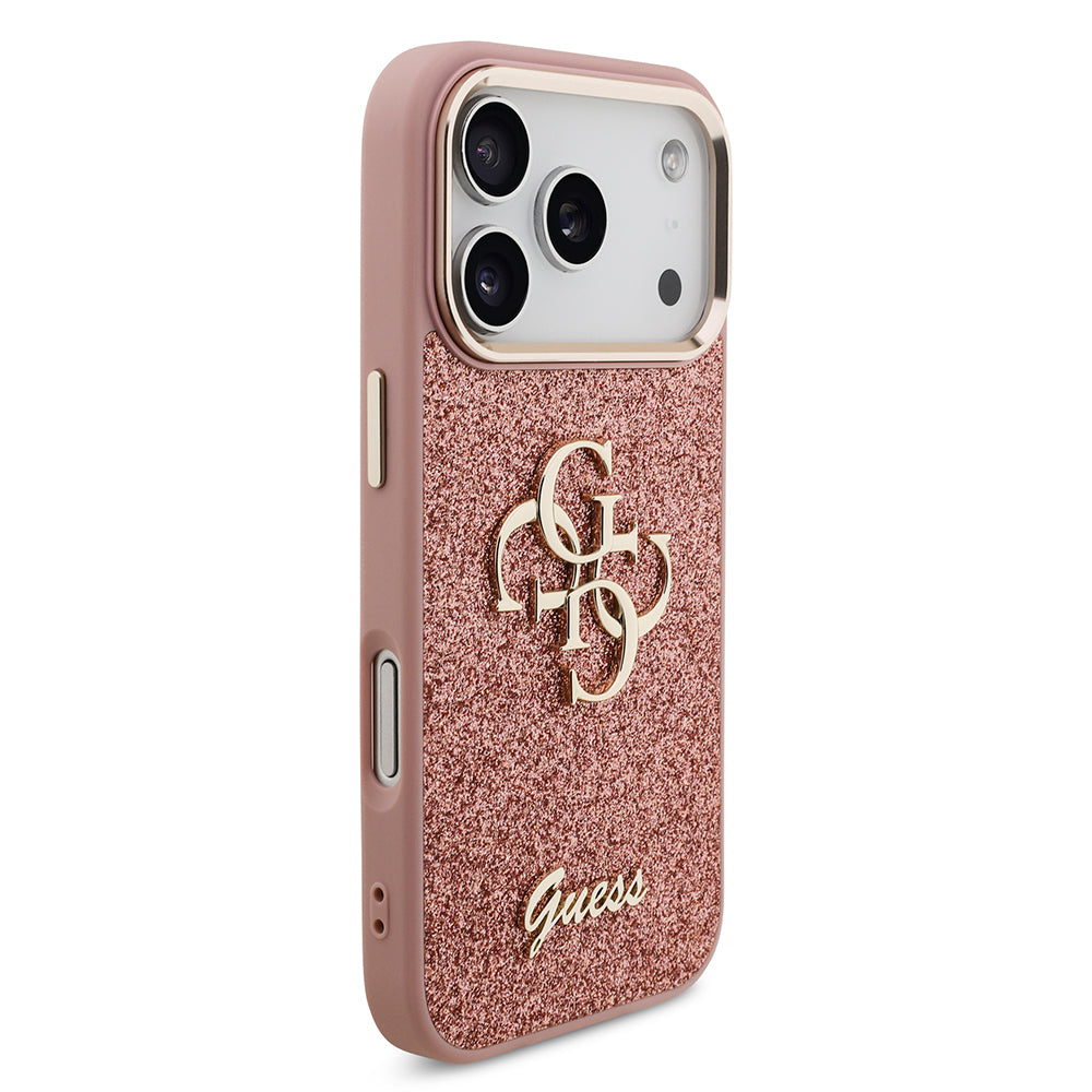 iPhone 17 Pro Kılıf Guess Orjinal Lisanslı 4G Büyük Metal Kamera Çerçeveli ve Logolu Glitter Kapak