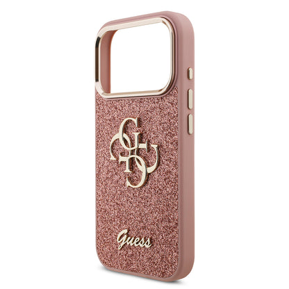 iPhone 17 Pro Kılıf Guess Orjinal Lisanslı 4G Büyük Metal Kamera Çerçeveli ve Logolu Glitter Kapak