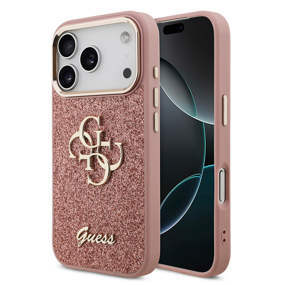 iPhone 17 Pro Kılıf Guess Orjinal Lisanslı 4G Büyük Metal Kamera Çerçeveli ve Logolu Glitter Kapak