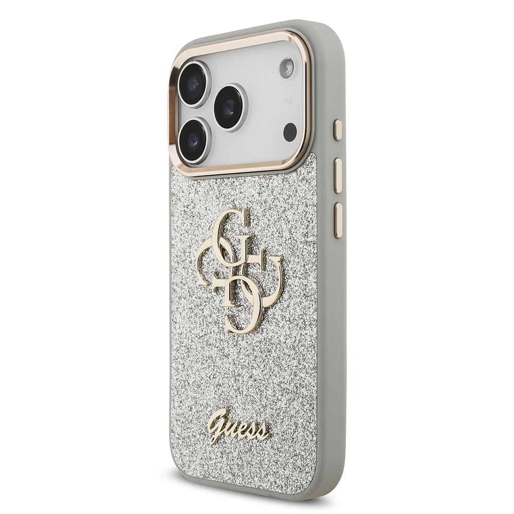 iPhone 17 Pro Kılıf Guess Orjinal Lisanslı 4G Büyük Metal Kamera Çerçeveli ve Logolu Glitter Kapak