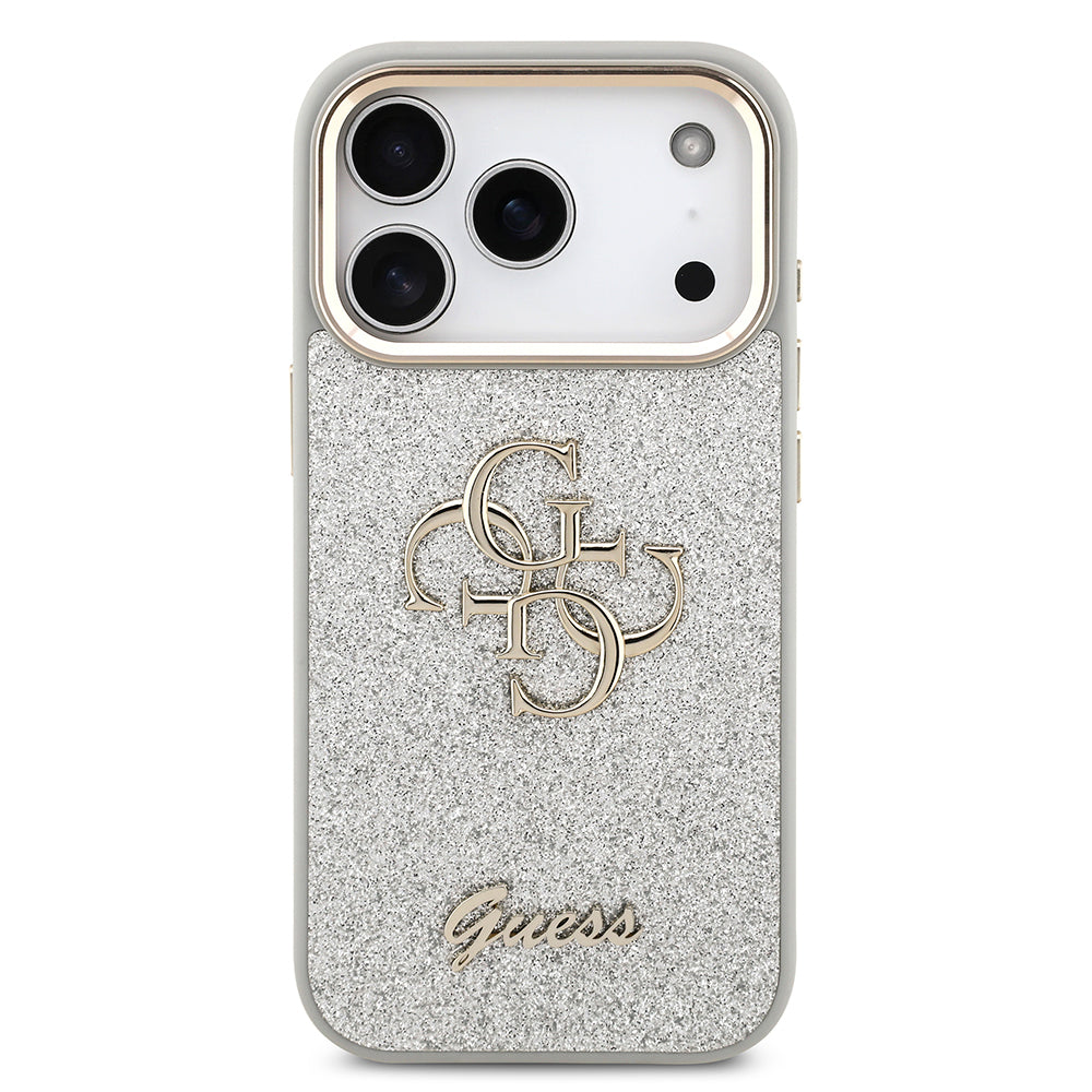 iPhone 17 Pro Kılıf Guess Orjinal Lisanslı 4G Büyük Metal Kamera Çerçeveli ve Logolu Glitter Kapak