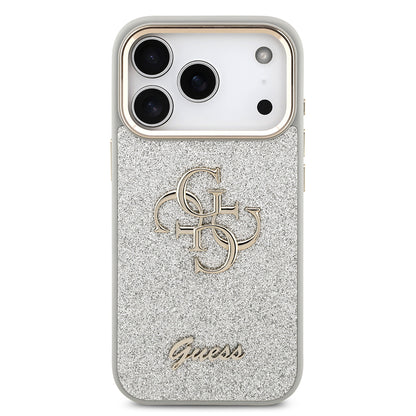 iPhone 17 Pro Kılıf Guess Orjinal Lisanslı 4G Büyük Metal Kamera Çerçeveli ve Logolu Glitter Kapak
