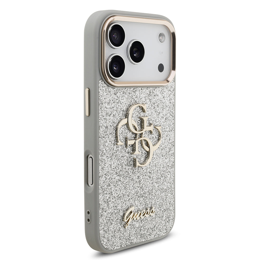 iPhone 17 Pro Kılıf Guess Orjinal Lisanslı 4G Büyük Metal Kamera Çerçeveli ve Logolu Glitter Kapak