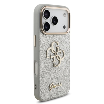 iPhone 17 Pro Kılıf Guess Orjinal Lisanslı 4G Büyük Metal Kamera Çerçeveli ve Logolu Glitter Kapak