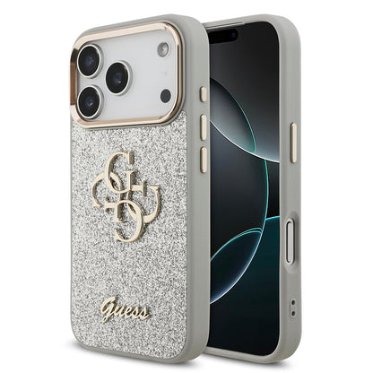 iPhone 17 Pro Kılıf Guess Orjinal Lisanslı 4G Büyük Metal Kamera Çerçeveli ve Logolu Glitter Kapak
