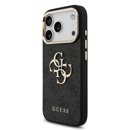 iPhone 17 Pro Kılıf Guess Orjinal Lisanslı Gold Metal Kamera Çerçeveli 4G Desenli Metal Büyük 4G ve Yazı Logolu Kapak