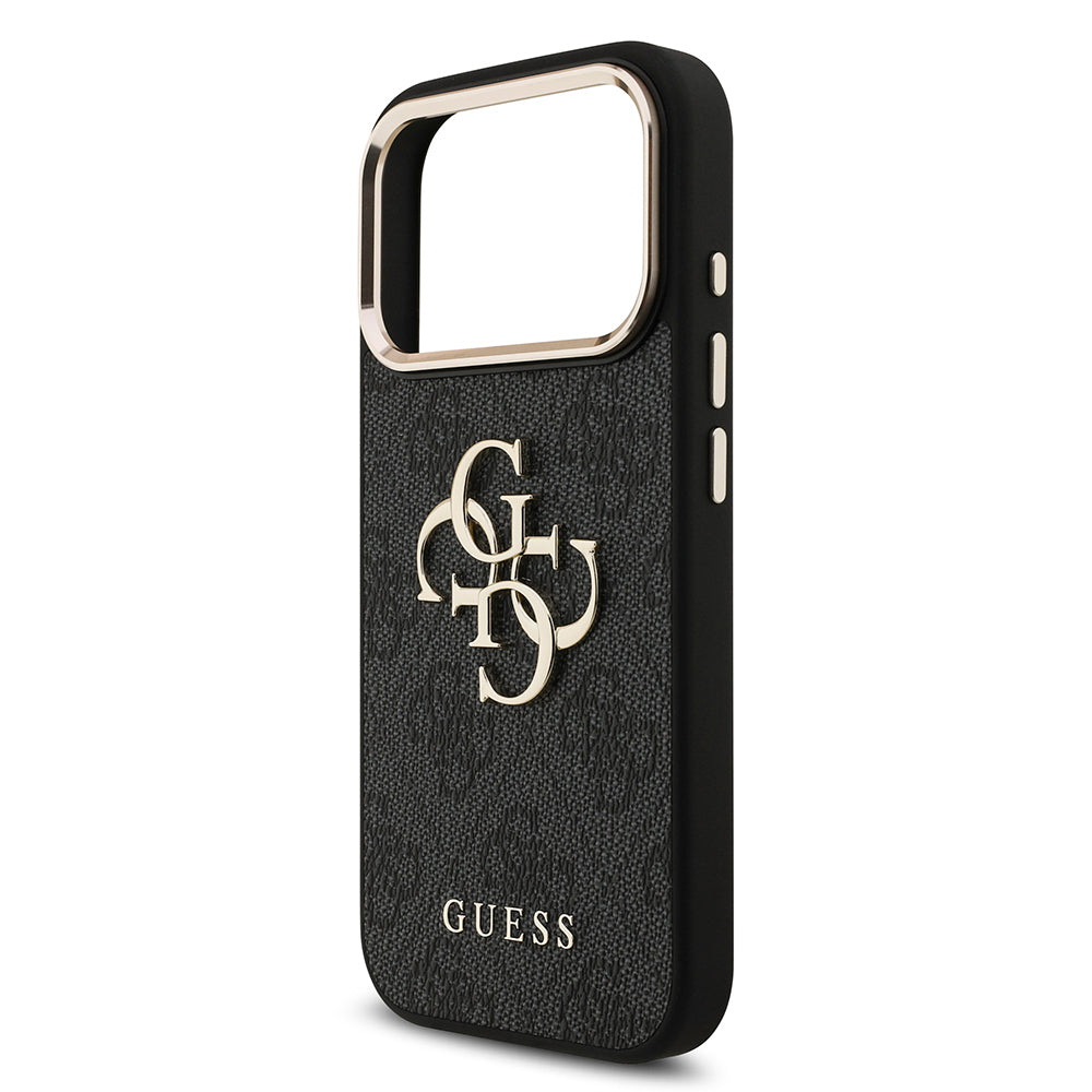 iPhone 17 Pro Kılıf Guess Orjinal Lisanslı Gold Metal Kamera Çerçeveli 4G Desenli Metal Büyük 4G ve Yazı Logolu Kapak
