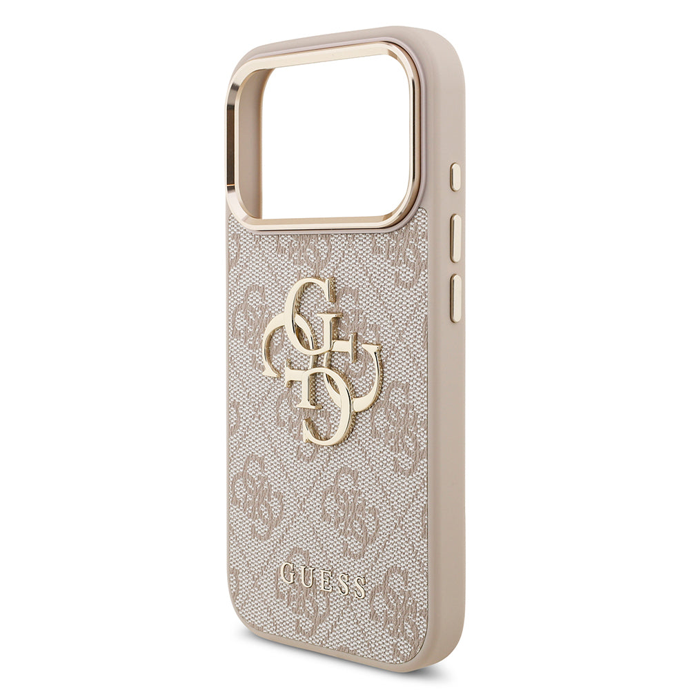 iPhone 17 Pro Kılıf Guess Orjinal Lisanslı Gold Metal Kamera Çerçeveli 4G Desenli Metal Büyük 4G ve Yazı Logolu Kapak