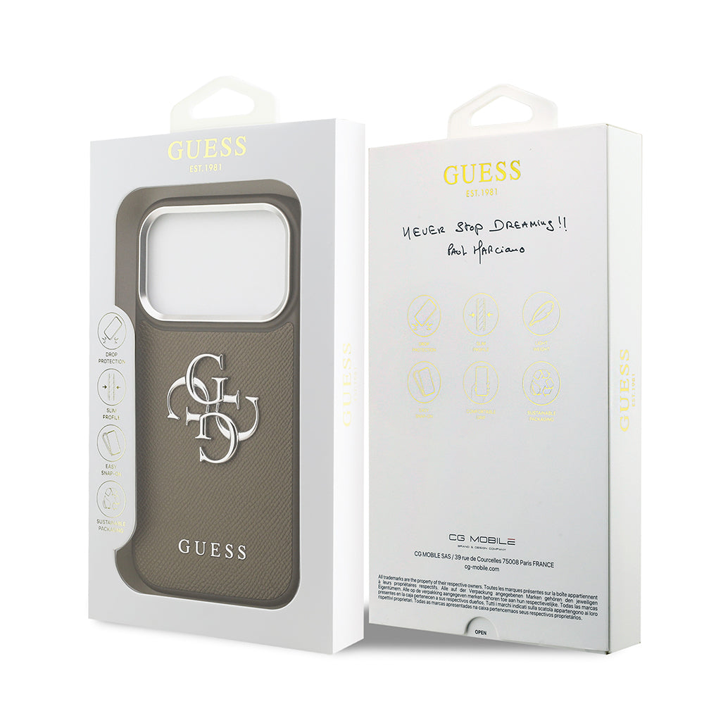iPhone 17 Pro Kılıf Guess Orjinal Lisanslı Grained 4G Metal Büyük Logolu Kapak