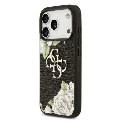 iPhone 17 Pro Kılıf Guess Orjinal Lisanslı Gül Baskılı Büyük Metal Logo Dizaynlı Kapak