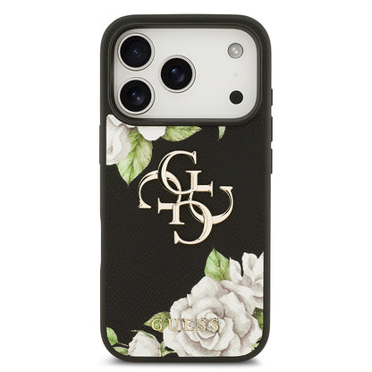 iPhone 17 Pro Kılıf Guess Orjinal Lisanslı Gül Baskılı Büyük Metal Logo Dizaynlı Kapak
