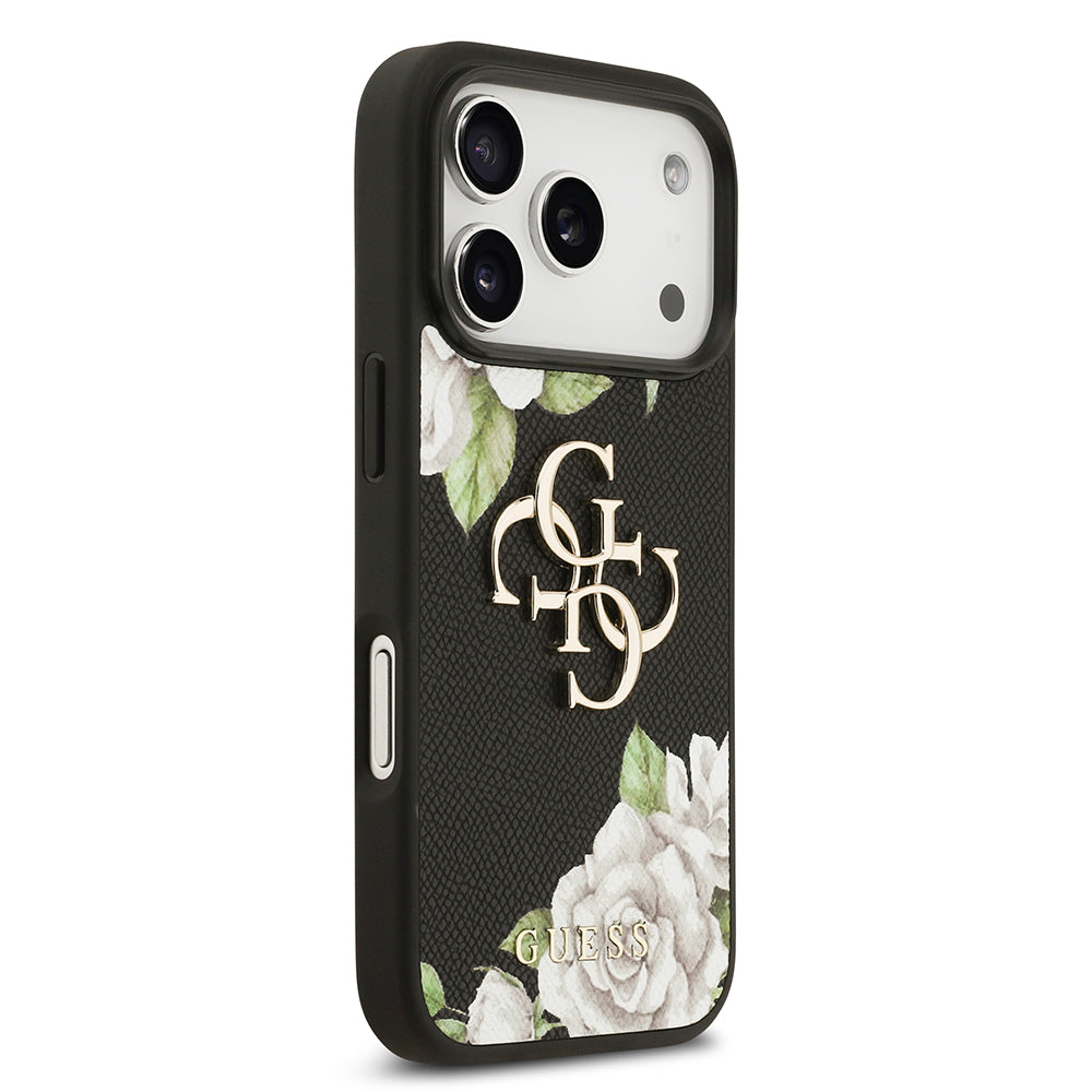 iPhone 17 Pro Kılıf Guess Orjinal Lisanslı Gül Baskılı Büyük Metal Logo Dizaynlı Kapak