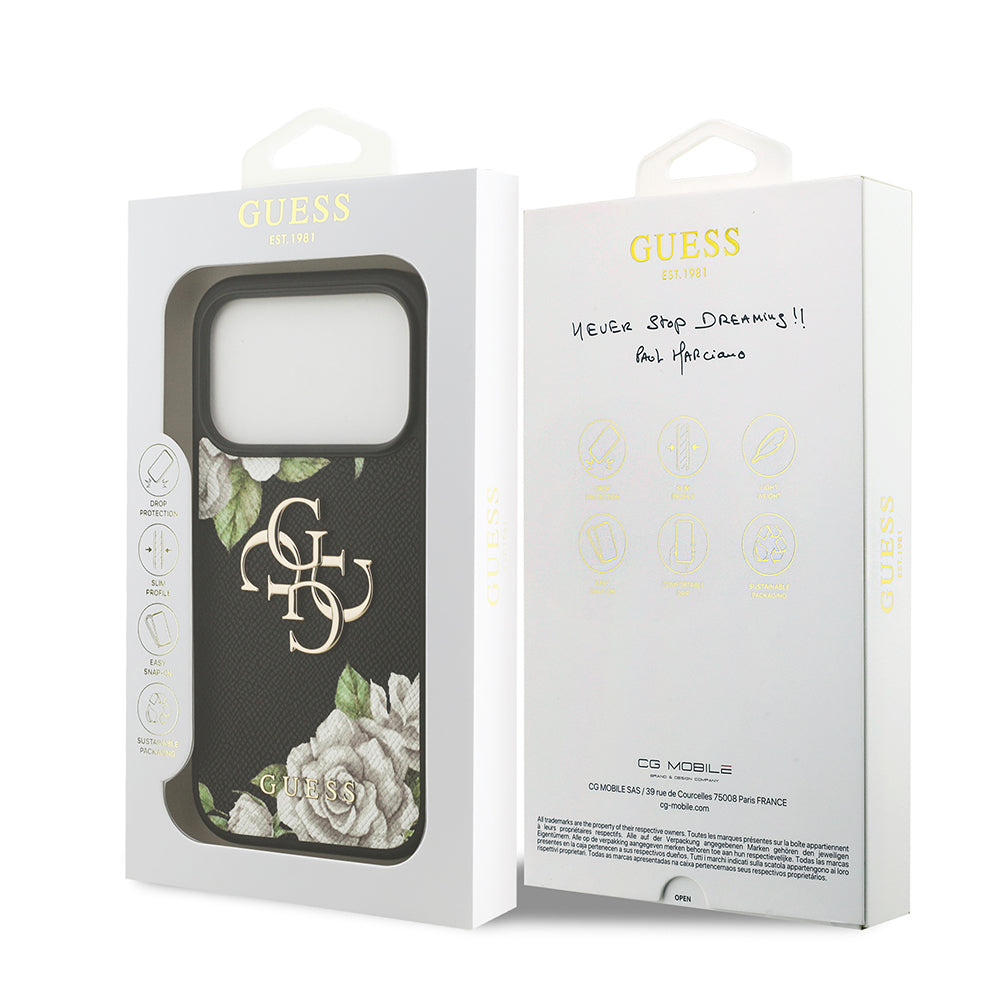 iPhone 17 Pro Kılıf Guess Orjinal Lisanslı Gül Baskılı Büyük Metal Logo Dizaynlı Kapak