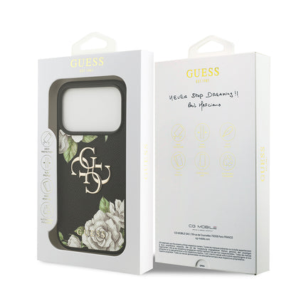 iPhone 17 Pro Kılıf Guess Orjinal Lisanslı Gül Baskılı Büyük Metal Logo Dizaynlı Kapak