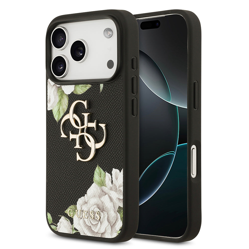 iPhone 17 Pro Kılıf Guess Orjinal Lisanslı Gül Baskılı Büyük Metal Logo Dizaynlı Kapak