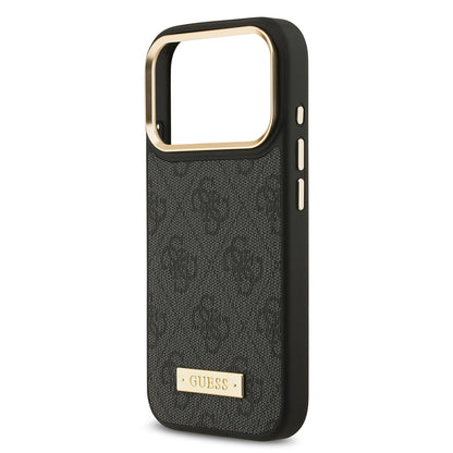 iPhone 17 Pro Kılıf Guess Orjinal Lisanslı M-safe Şarj Özellikli 4G Desenli PU Metal Plaka Klasik Logolu Kapak