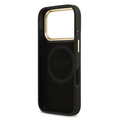 iPhone 17 Pro Kılıf Guess Orjinal Lisanslı M-safe Şarj Özellikli 4G Desenli PU Metal Plaka Klasik Logolu Kapak