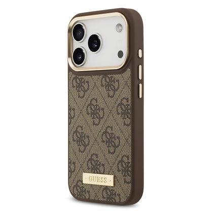 iPhone 17 Pro Kılıf Guess Orjinal Lisanslı M-safe Şarj Özellikli 4G Desenli PU Metal Plaka Klasik Logolu Kapak