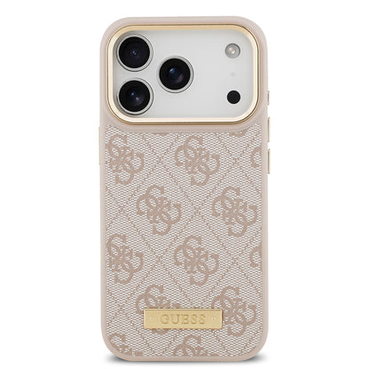 iPhone 17 Pro Kılıf Guess Orjinal Lisanslı M-safe Şarj Özellikli 4G Desenli PU Metal Plaka Klasik Logolu Kapak