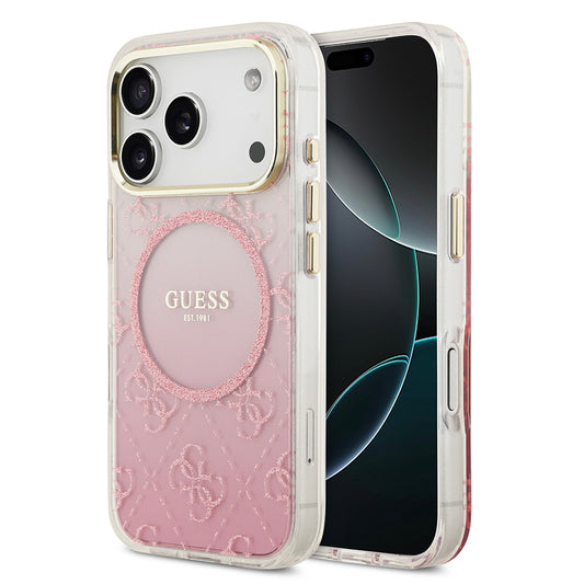 iPhone 17 Pro Kılıf Guess Orjinal Lisanslı M-safe Şarj Özellikli 4G Desenli Simli Silikon Kapak