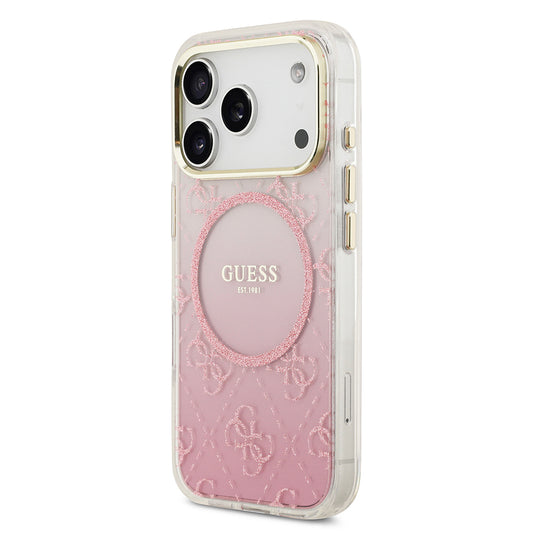 iPhone 17 Pro Kılıf Guess Orjinal Lisanslı M-safe Şarj Özellikli 4G Desenli Simli Silikon Kapak