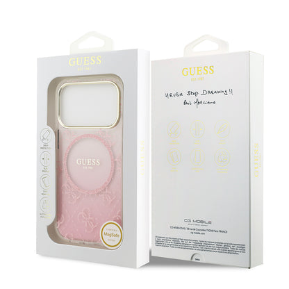 iPhone 17 Pro Kılıf Guess Orjinal Lisanslı M-safe Şarj Özellikli 4G Desenli Simli Silikon Kapak