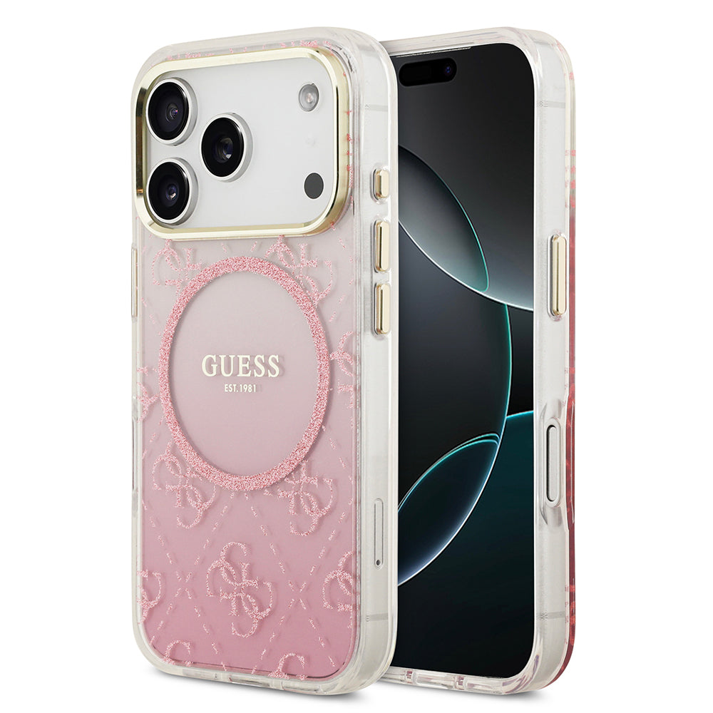 iPhone 17 Pro Kılıf Guess Orjinal Lisanslı M-safe Şarj Özellikli 4G Desenli Simli Silikon Kapak