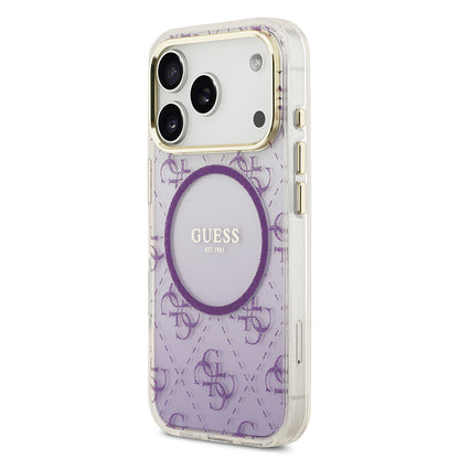 iPhone 17 Pro Kılıf Guess Orjinal Lisanslı M-safe Şarj Özellikli 4G Desenli Simli Silikon Kapak