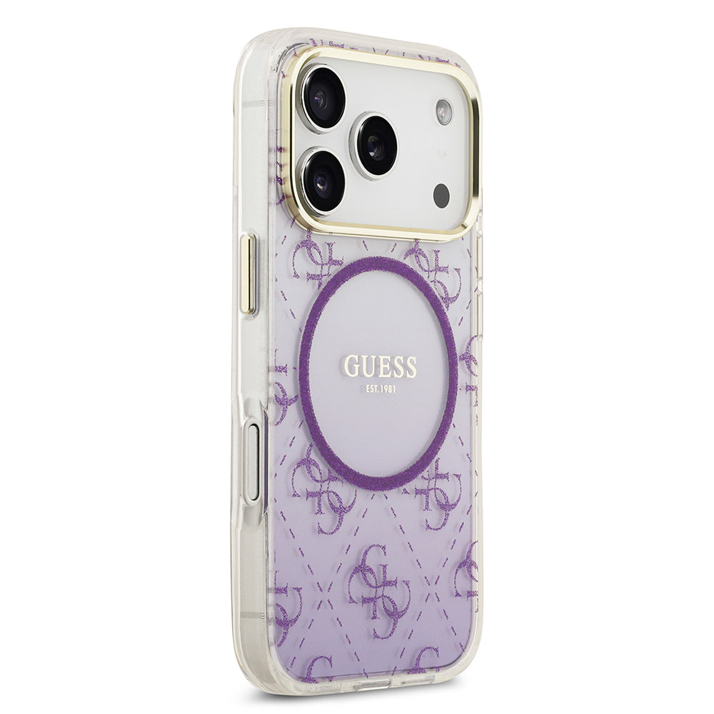 iPhone 17 Pro Kılıf Guess Orjinal Lisanslı M-safe Şarj Özellikli 4G Desenli Simli Silikon Kapak