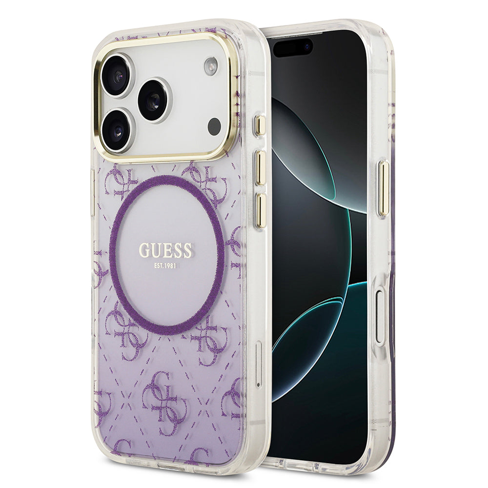 iPhone 17 Pro Kılıf Guess Orjinal Lisanslı M-safe Şarj Özellikli 4G Desenli Simli Silikon Kapak