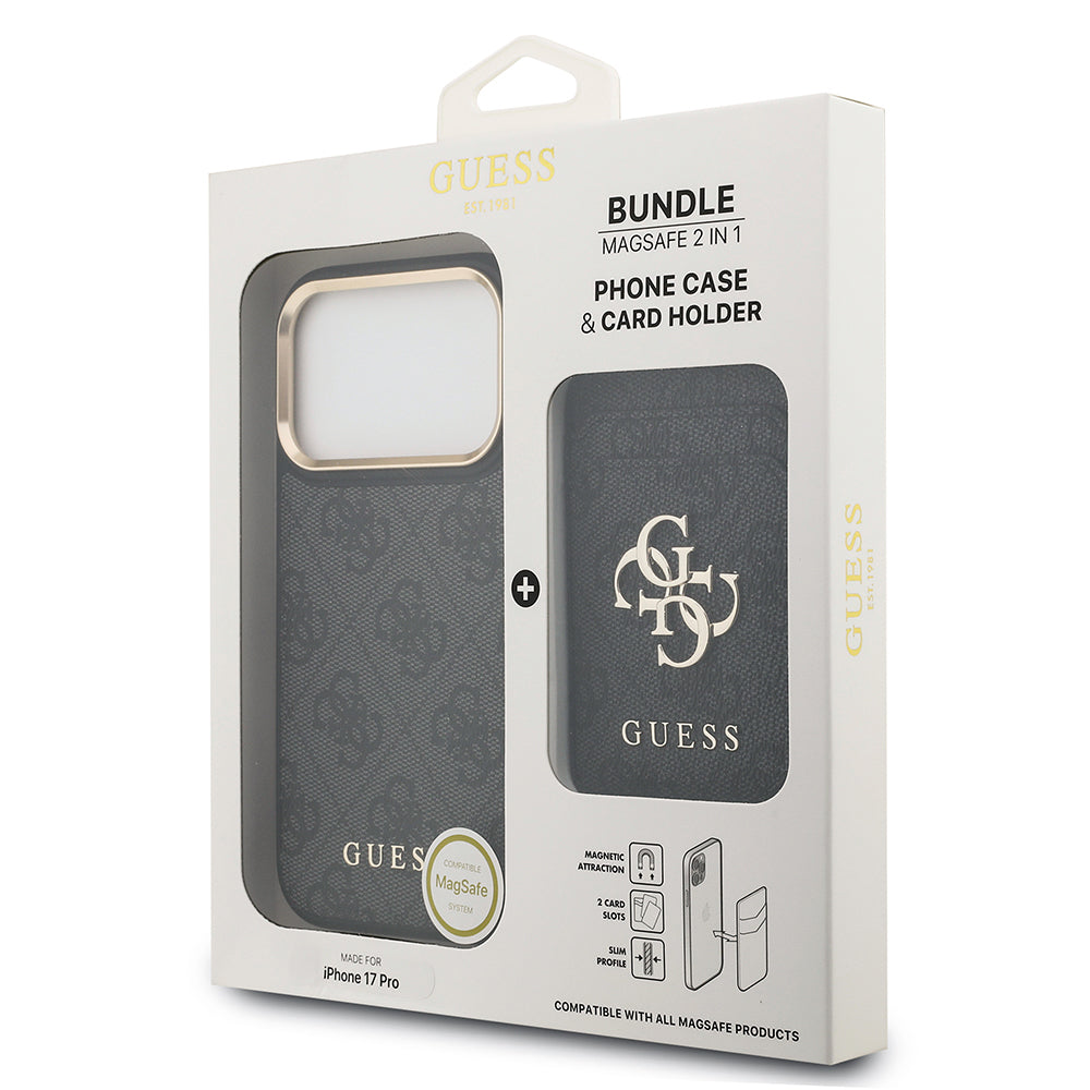 iPhone 17 Pro Kılıf Guess Orjinal Lisanslı M-safe Şarj Özellikli 4G Metal Büyük Logolu Kartlıklı Kapak