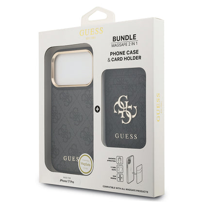 iPhone 17 Pro Kılıf Guess Orjinal Lisanslı M-safe Şarj Özellikli 4G Metal Büyük Logolu Kartlıklı Kapak
