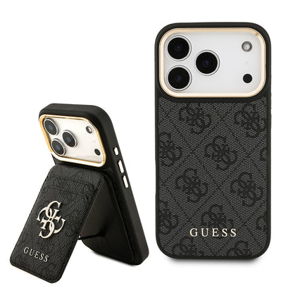 iPhone 17 Pro Kılıf Guess Orjinal Lisanslı M-safe Şarj Özellikli 4G Metal Büyük Logolu Kartlıklı Kapak
