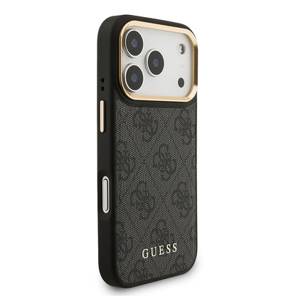 iPhone 17 Pro Kılıf Guess Orjinal Lisanslı M-safe Şarj Özellikli 4G Metal Büyük Logolu Kartlıklı Kapak