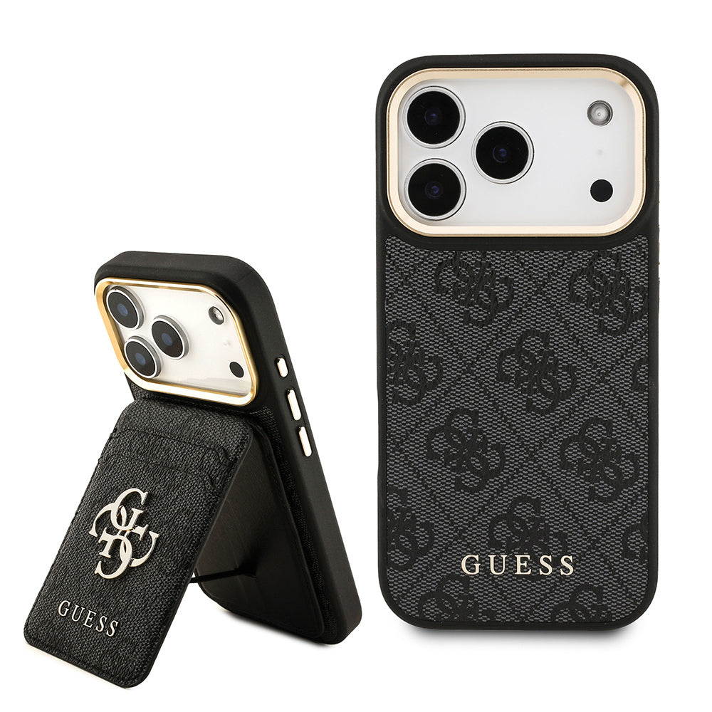 iPhone 17 Pro Kılıf Guess Orjinal Lisanslı M-safe Şarj Özellikli 4G Metal Büyük Logolu Kartlıklı Kapak