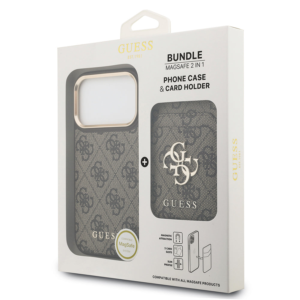 iPhone 17 Pro Kılıf Guess Orjinal Lisanslı M-safe Şarj Özellikli 4G Metal Büyük Logolu Kartlıklı Kapak